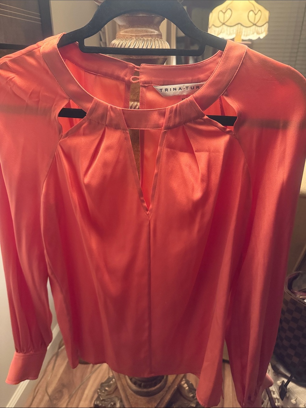 Trina Turk Coral Cutout Satin Blouse